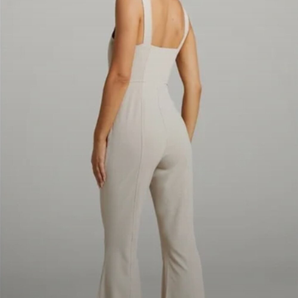 Showpo Georgianna Flare Contrast Stitch Detail Jumpsuit in Beige - Size 8 - Picture 2 of 8